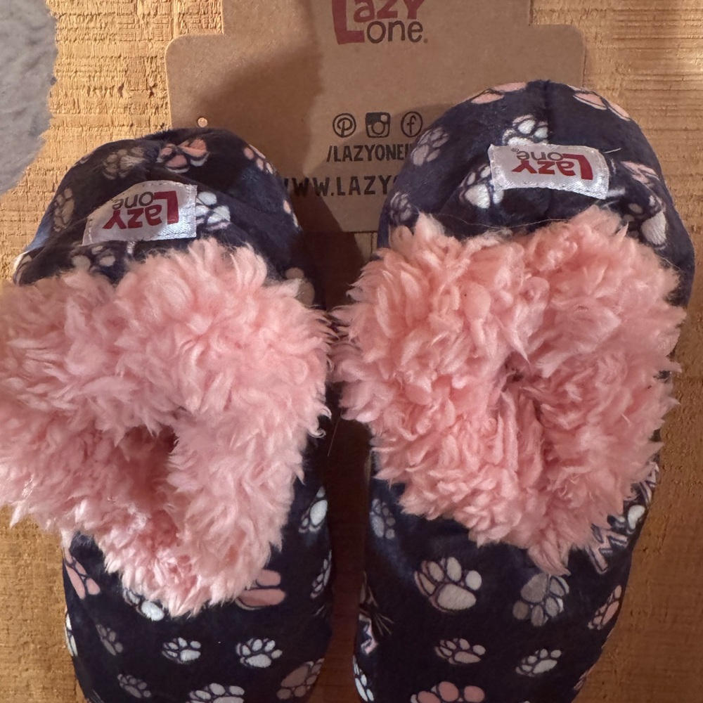 Lazy One Pink and Black Paw Print Slippers
